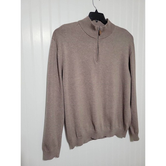 Roundtree & Yorke Mens Sweater Size XL Brown Quarter Zip Mock Neck Pullover Knit - Picture 7 of 7